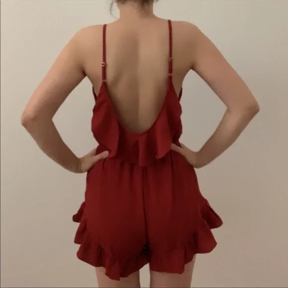 Rust Ruffle Romper by Reverse - Picture 3 of 8